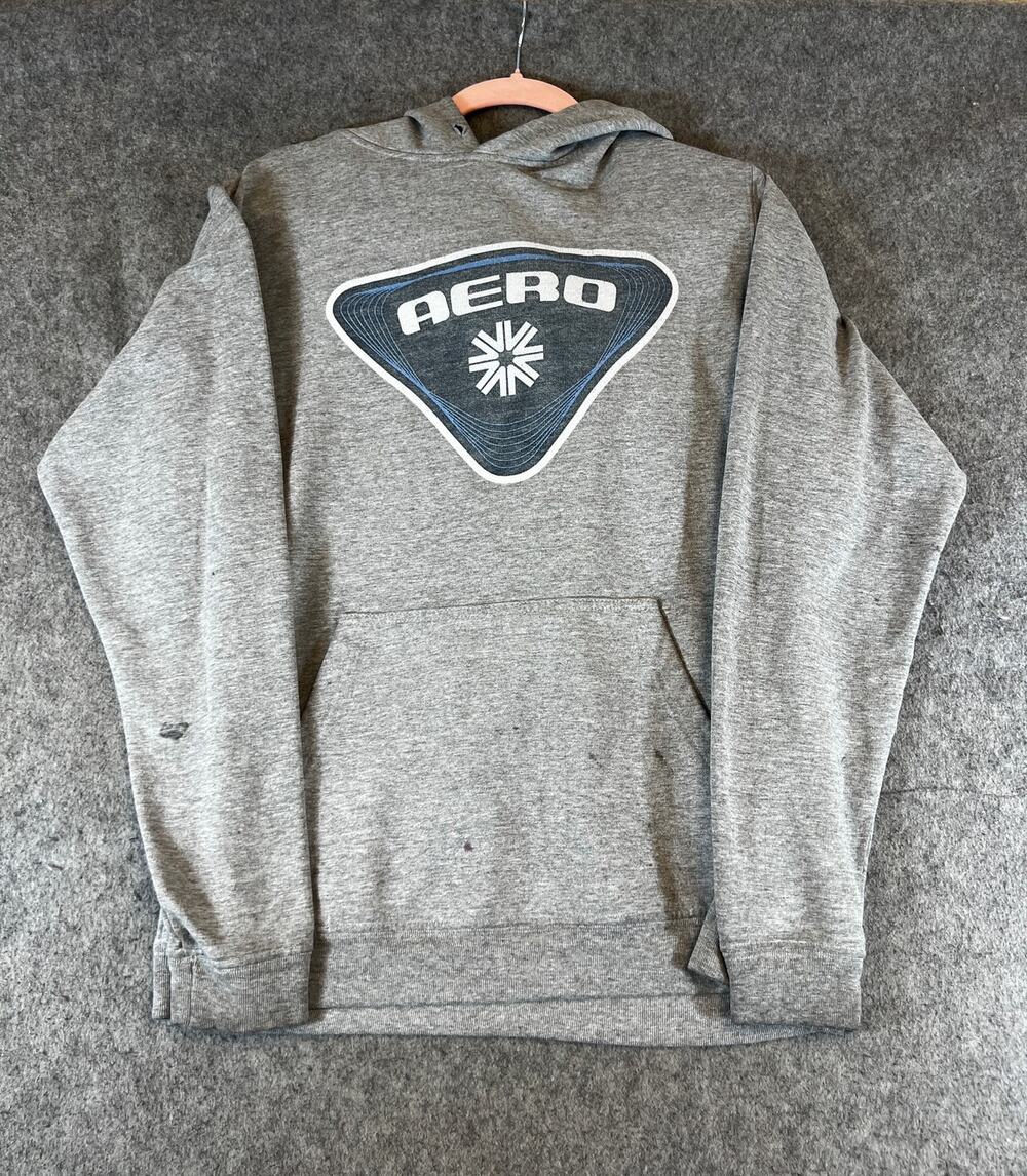 VTG Y2K Aeropostale Hoodie Mens Small Gray Aero Graphic Pullover Sweatshirt